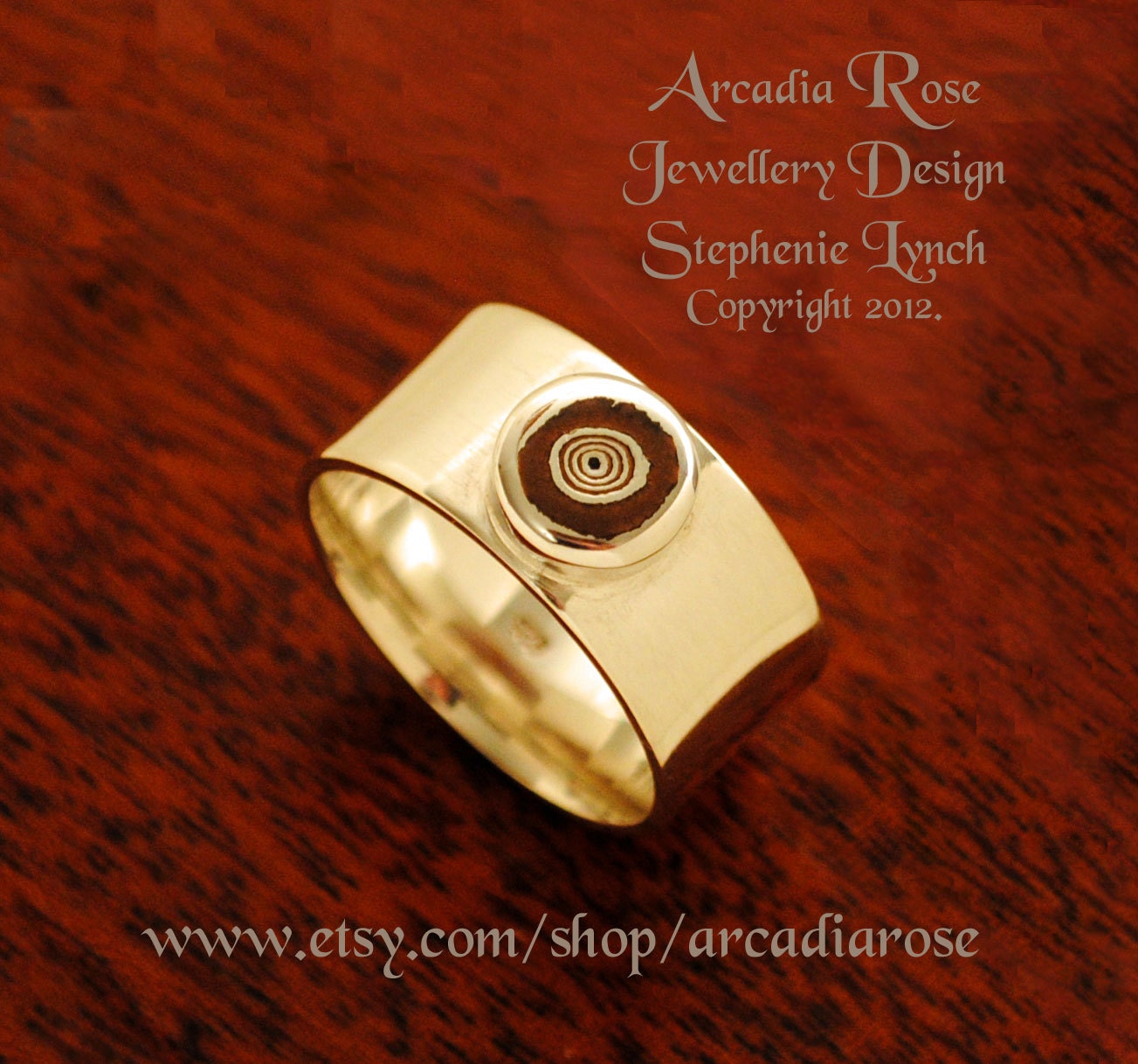 SALE - Mokume Gane, Raindrop - Fine Silver Setting, Wide Flanged Sterling Silver Ring by Stephenie Lynch. Size 7 1/2 (U.S.) Size P.