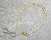 Turquoise Infinity Necklace Wire Wrapped Gold Brass and Chain MADE TO ORDER