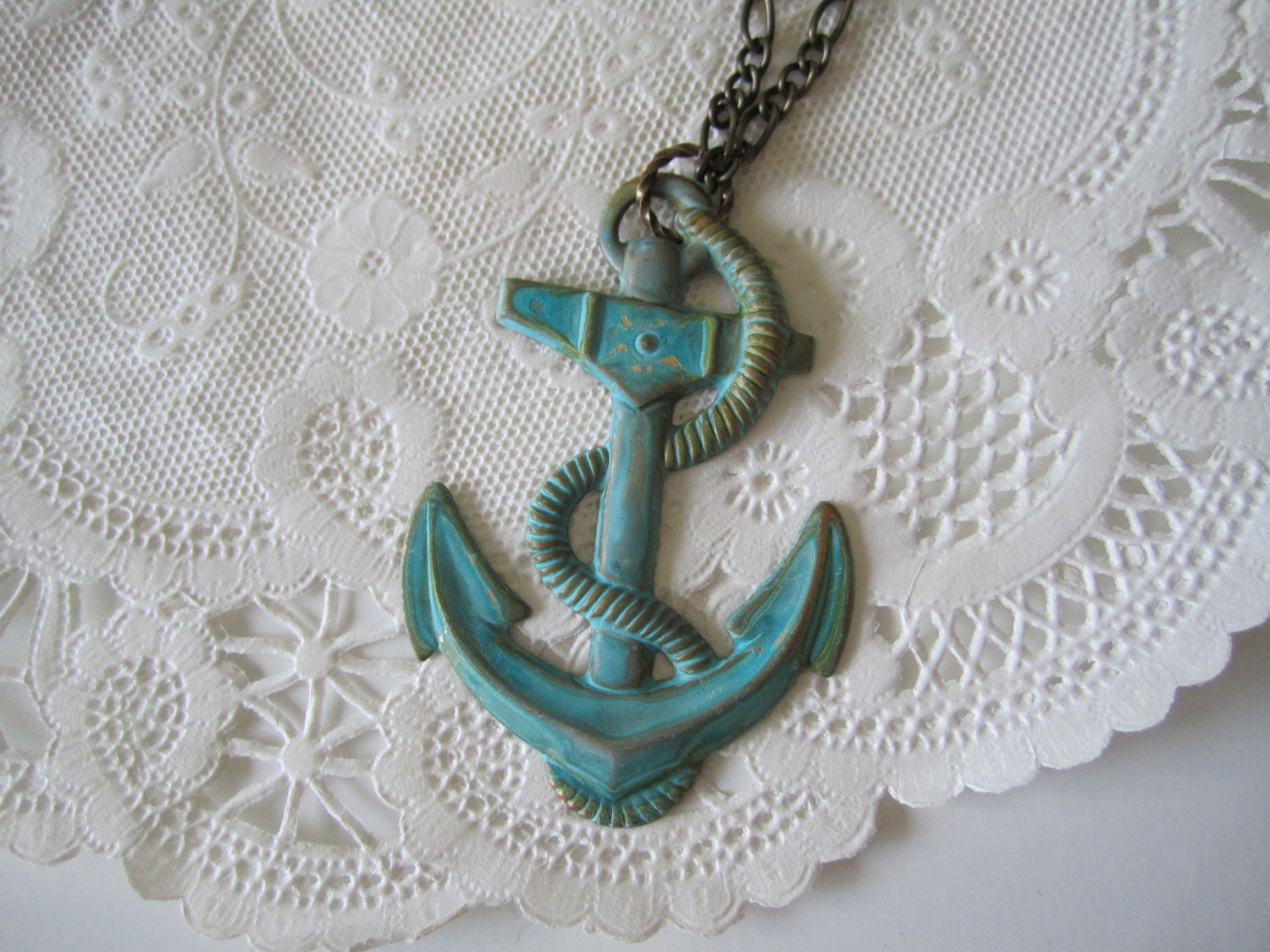 Pin Up Anchor Necklace Green Verdigris Patina Necklace Tattoo Jewelry Sailor Nautical Jewelry Vintage Style Jewelry Sale