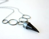 Onyx fang necklace / black fang necklace with open circles in sterling silver / statement necklace Handmade FREE SHIPPING