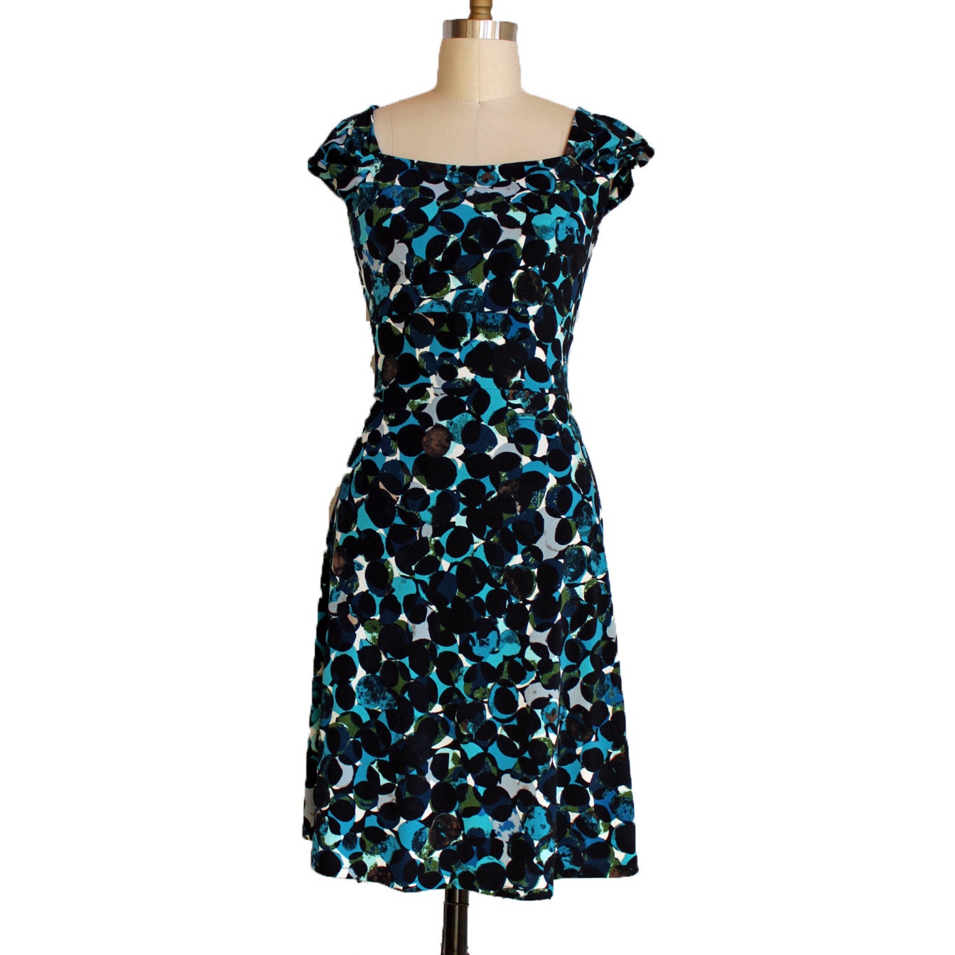 Polka Dot Sundress in Aqua, Blue, Navy, and Olive  Print Jersey, Dotty Dress