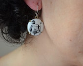 Enamel, sterling silver and brass abstract drawing dangle earrings