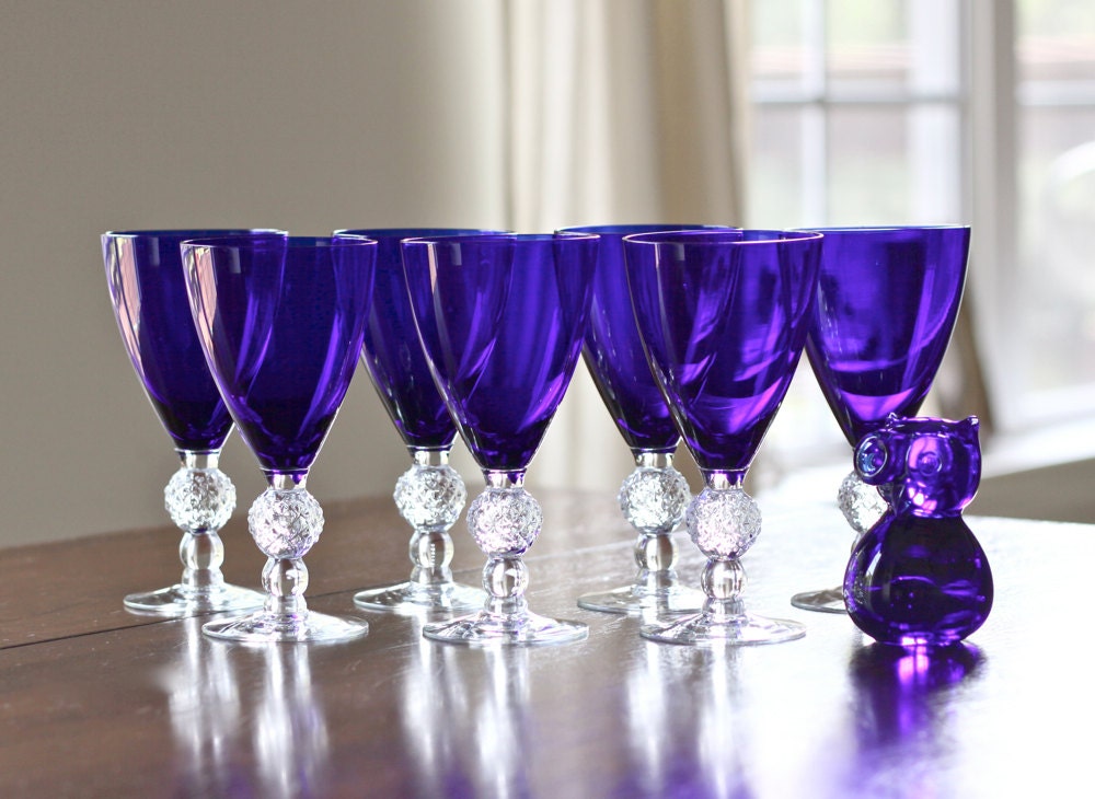 vintage cobalt blue stemware set of 7 blue goblets