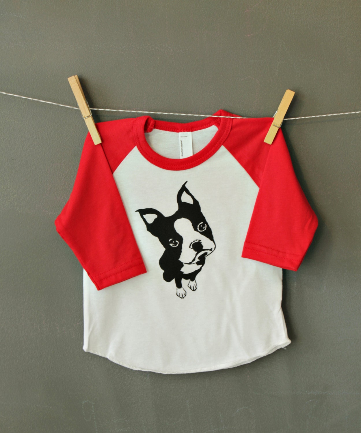 Boston Terrier - 3/4 Sleeve Raglan T-shirt - American Apparel - Babies