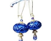 Violet Earrings, Bead Dangle Earrings, Vintage Style, Midnight Blue
