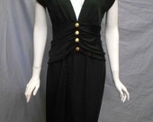 Vintage 1980s Cocktail Dress Carolyne Roehm Designer Little Black Dress Designer Medium Plunging Neckline Ruched Waist LBD Hourglass Wiggle