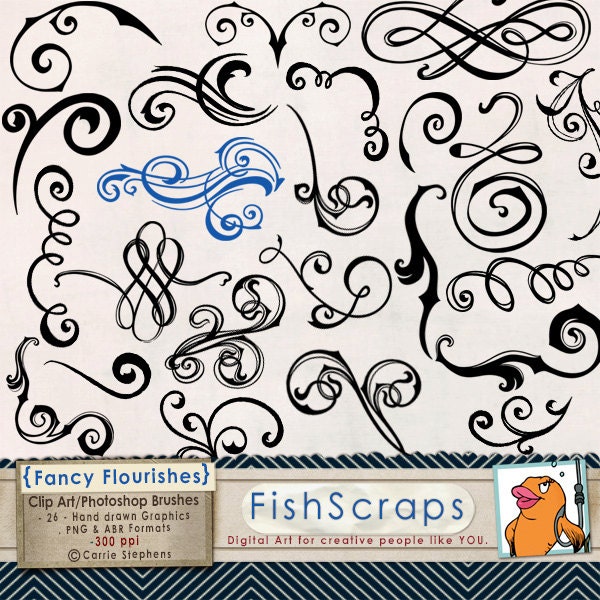 Swirl Clip Art (Fancy Wedding Flourishes)  - PhotoShop Brushes -  Flourish ClipArt for Commercial use - Download