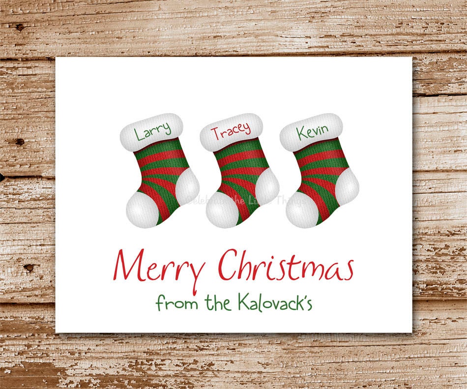 Set of 8 / Christmas Stocking Cards / Personalize with Family Names / Note Cards / Greeting Cards Il_570xn