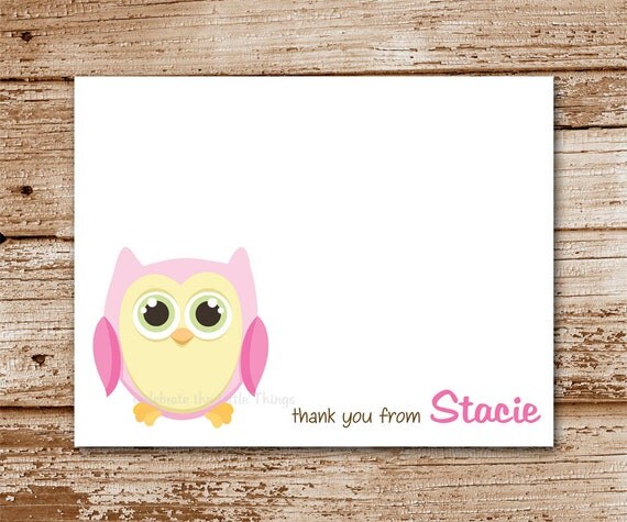 SET of 8 OWL Note Cards : personalized stationery, thank you notecards, boy & girl Il_570xn
