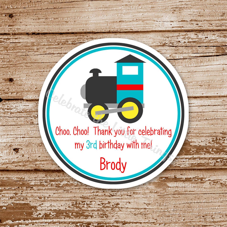 SET of 12 TRAIN Favor Tags or Stickers : turquoise, red, black, personalized Il_570xn