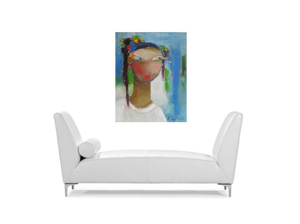 Blue oil painting 16"x20"   in Fancy Headdress, oil on canvas original painting