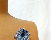 Silk flower brooch, vintage shibori kimono fabric, Indigo bloom, Japanese Kanzashi style