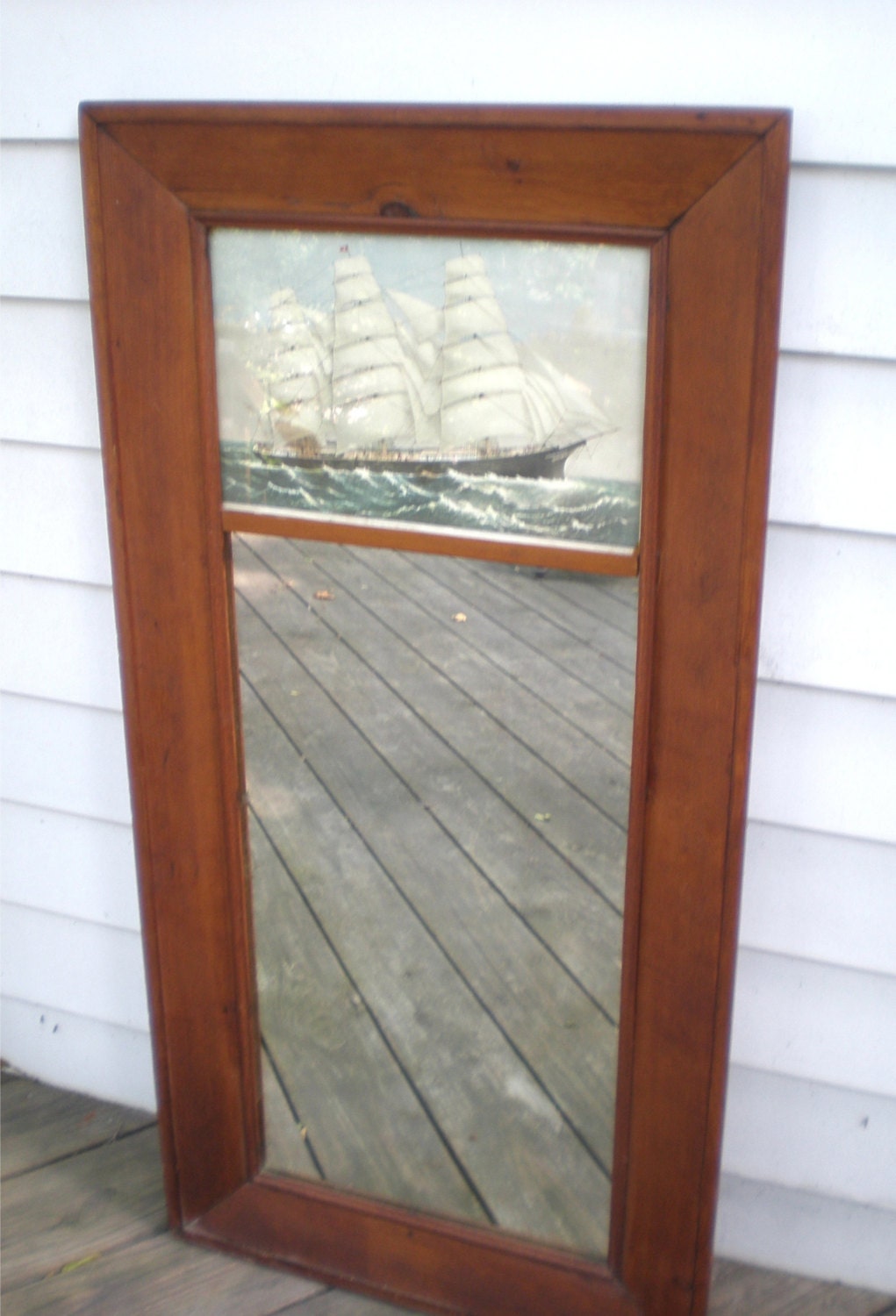 Vintage Nautical Mirror / Knotty Pine Nantucket