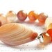 Natural Agate Bracelet. Stack Statement Bracelet. Sterling Silver. Round Gemstone Beads. Fancy Large Geometric Stone Orange Peach White Tag