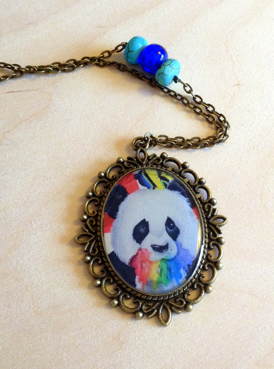 Cameo Pendant and Necklace Rainbow Rabies Panda
