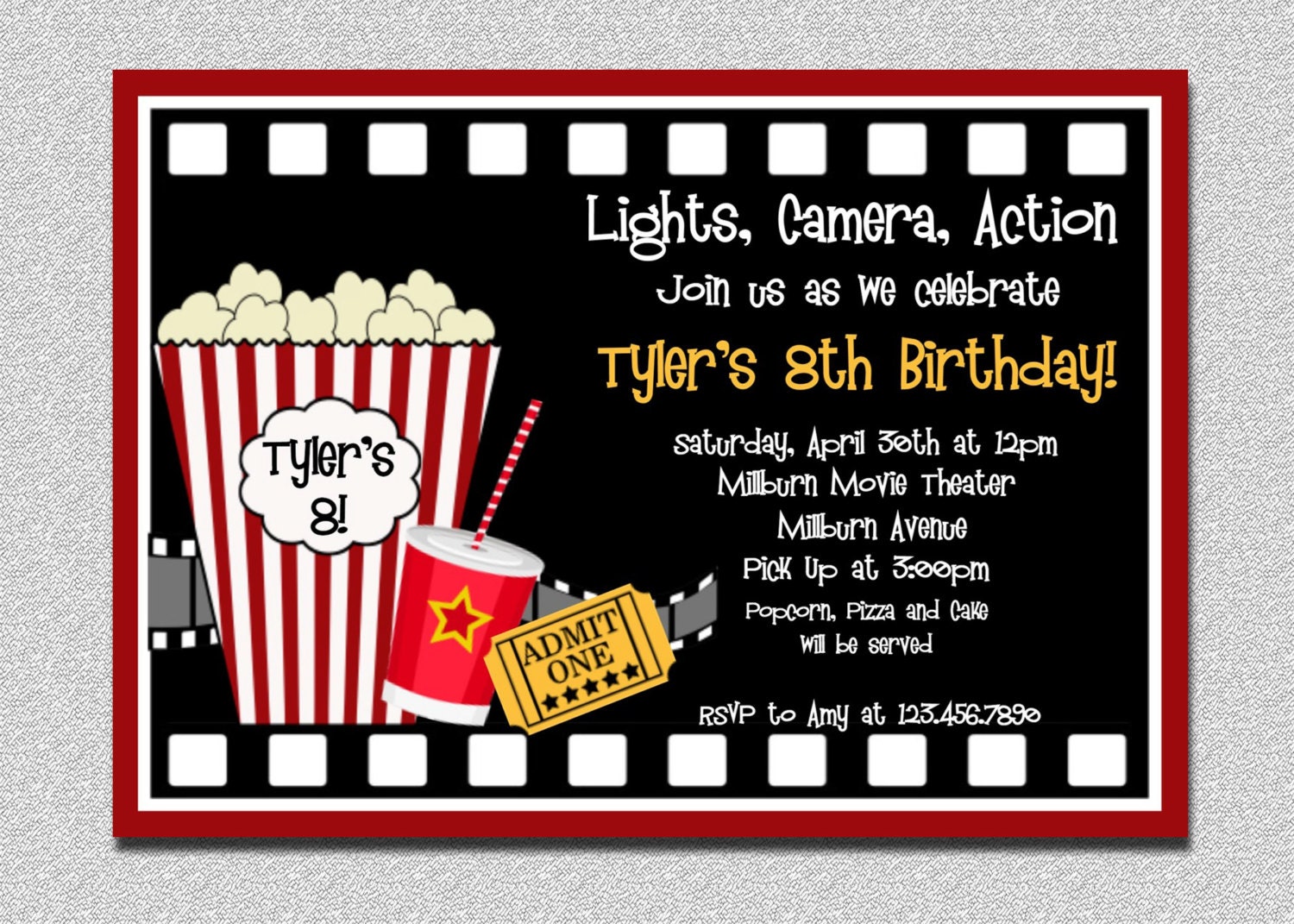 Movie Birthday Invitations Movie Night Birthday Party Invitation Printable Il_170x135