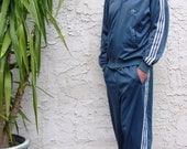Vintage Adidas Mens Track Suit Baby Blue and Stripes Extra Tall