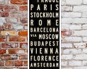SMALL Europe Transit Poster. Bus Scroll Art. Canvas Subway Sign.  12 x 36