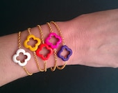 TURQUOISE lucky clover gold plated bracelet stone blue chain gift red boho for her friendship bridesmaids wedding yellow purple pink neon