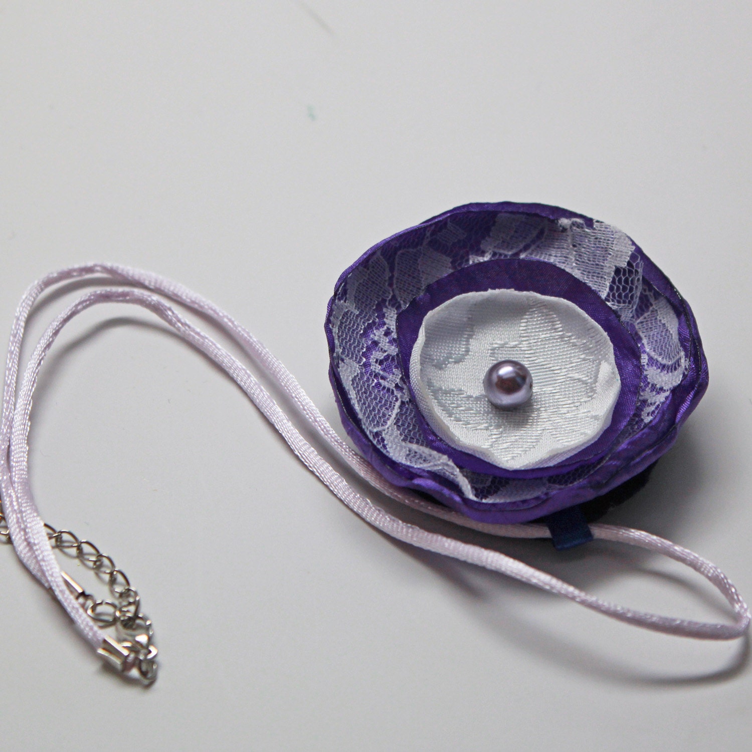 Purple and white lace hair flower / fascinator / brooch / necklace