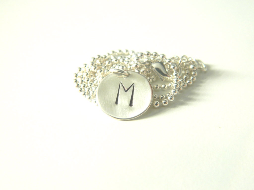 Initial Necklace Silver Charm Hand Stamped Personalized