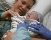 Christian Maternity Hospital Gown in Dusty Blue, Soft Green and Black Vine Butterfly Wing Print by Mommy Moxie on Etsy