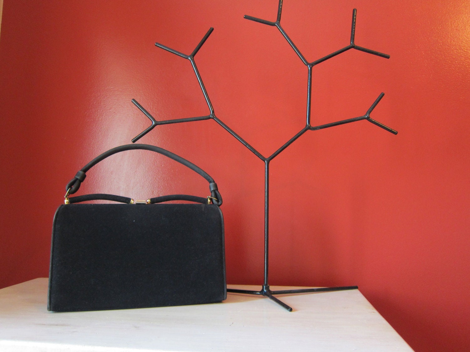 Frame purse handbag black velvet 1940s