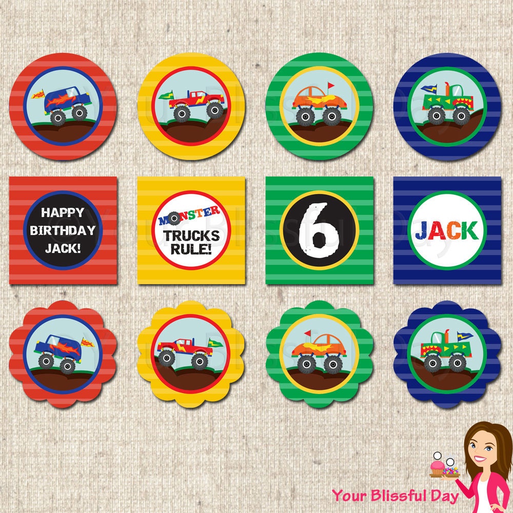 PRINTABLE Monster Truck Party Circles (Personalized) Il_570xn