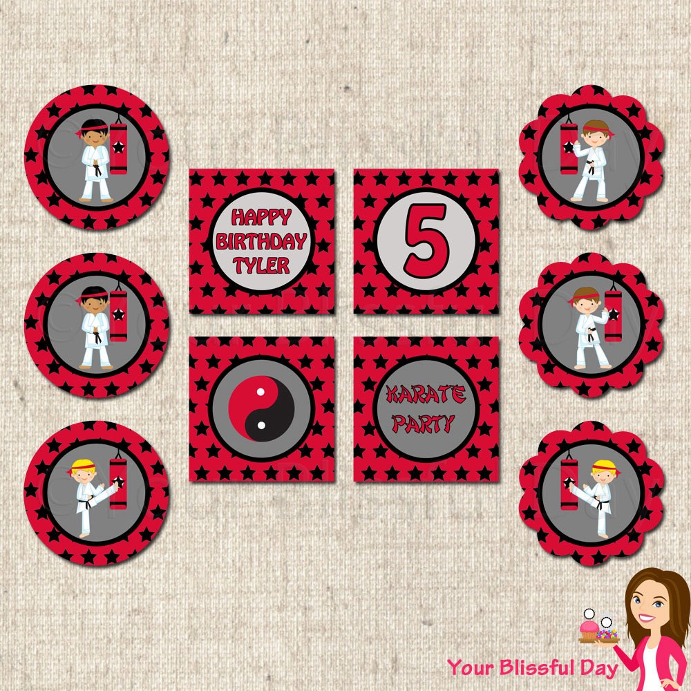PRINTABLE Personalized Boy Karate Party Circles (Character of your choice) Il_570xn