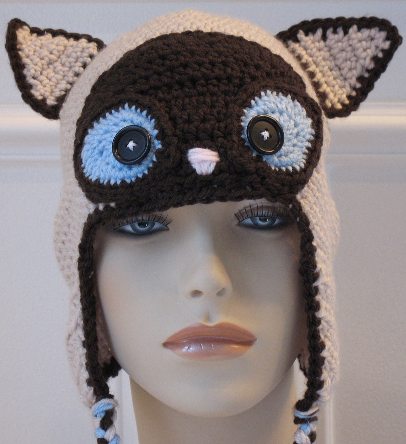 Handmade Siamese Cat Earflap Hat, Adorable, Unique, Great for Cat Lovers, Gifts, Made to Order