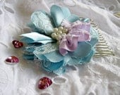 Flower comb, Satin and Lace Flower Comb in dusky blue, Bridesmaids gift Bridesmaids accessories