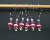 Knitting Stitch Markers Snag Free Semi-Precious Freshwater Pearls Glass Beads Dark Rose