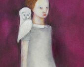 Giclee print. girl with owl. portrait painting print. animal art. "Ed with Claire"