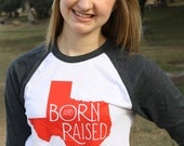 SMALL Born & Raised Texas Tech Red Raiders State Baseball T Shirt tee shirt Native Texan Women Womens
