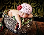 Newborn Baby Girl Photo Prop Pink Hat with Red Flower