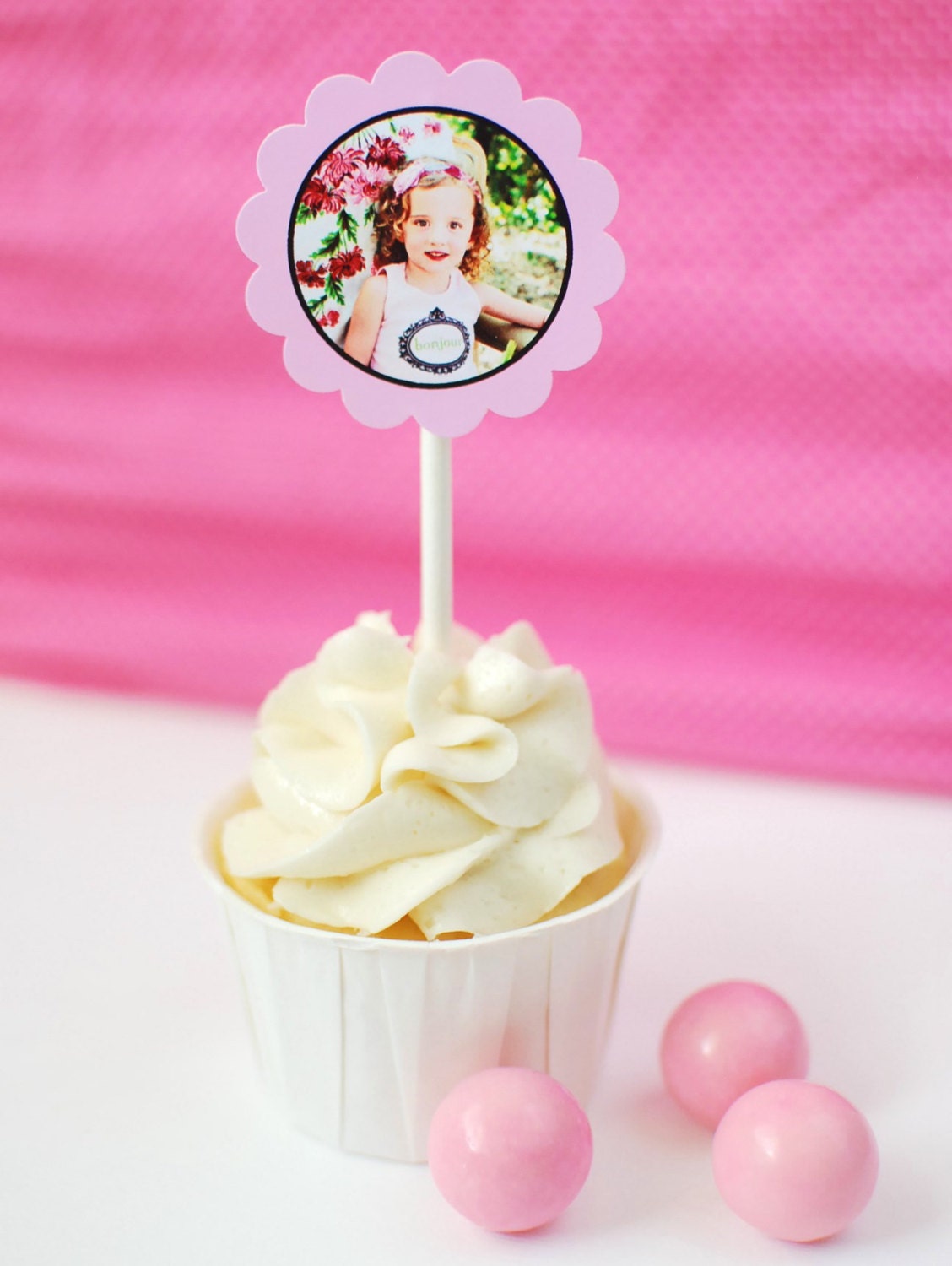 Custom Photo PRINTABLE diy Party Circle Cupcake Topper Tag - Choose Color by anna and blue paperie Il_170x135