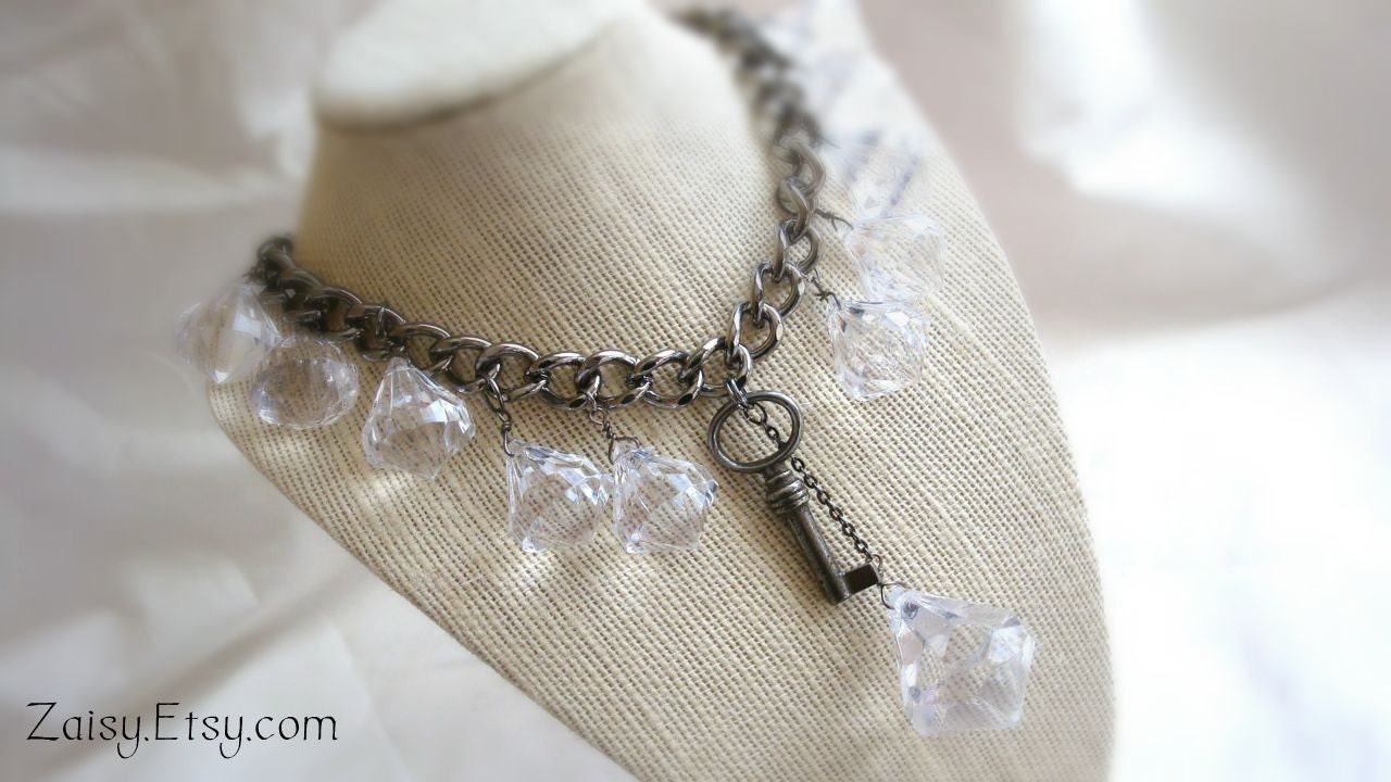 Diamond Skeleton Key Necklace, Vintage Key