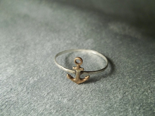 Brass Anchor Ring, Hammered Sterling Silver Ring, Handforged, Sea, Sailing, Nautical Jewelry, Unisex Ring