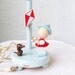 Vintage Irmi Wood Nursery Lamp Boy and Dog Flying Kite Mid Century Sky Blue Red White Baby Night Light