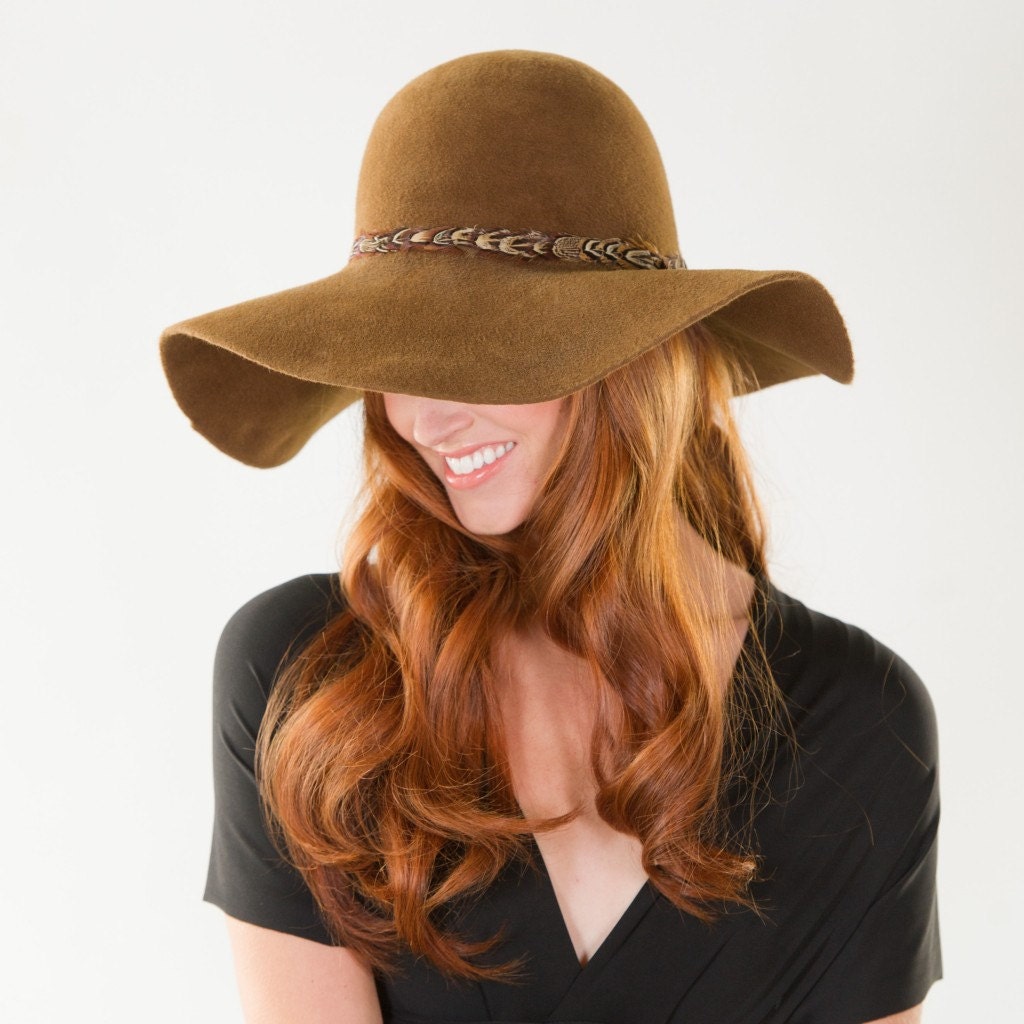 Fall Hat- Retro- Boho- Fur Velour- Floppy Hat
