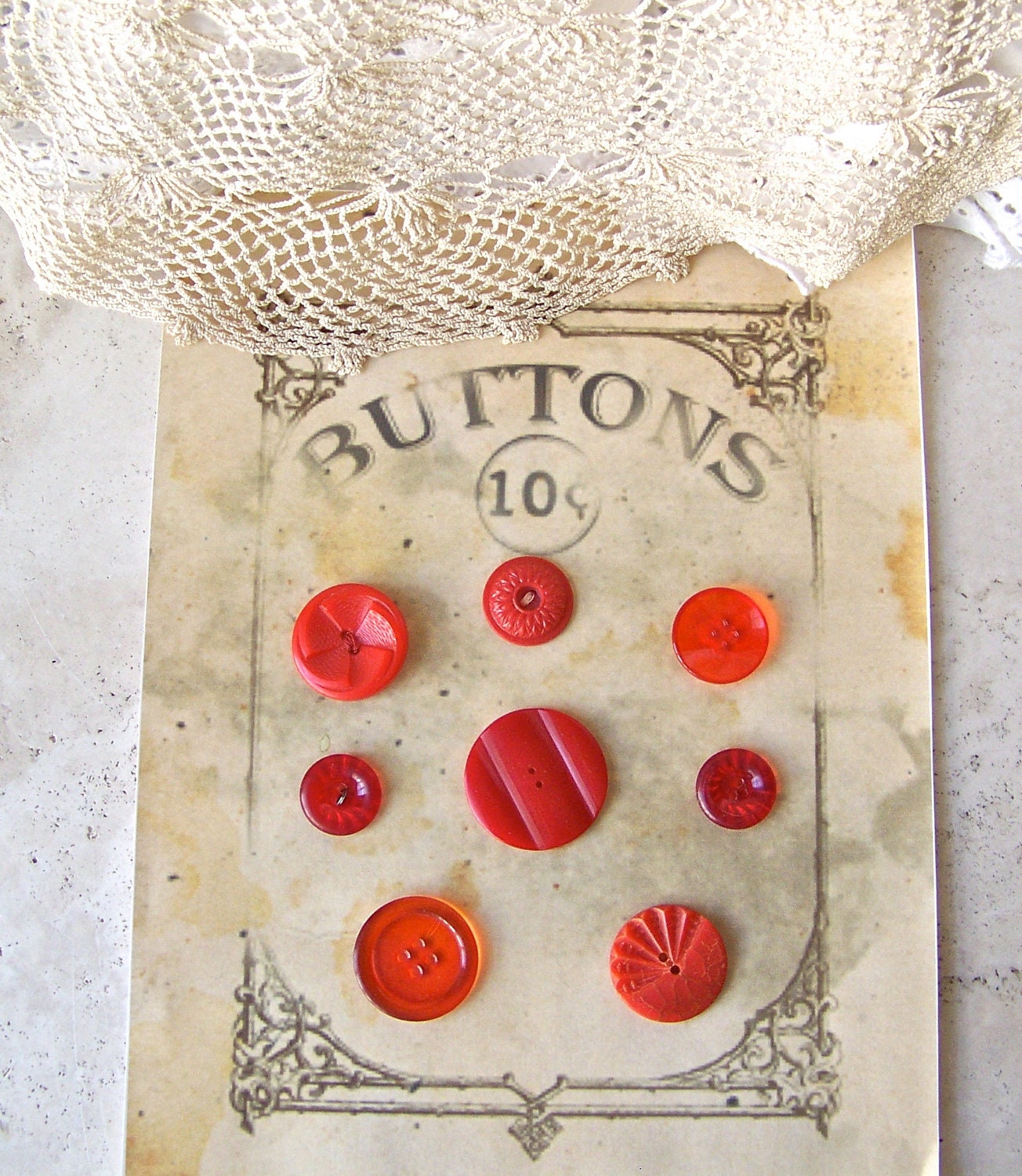Vintage Red Bakelite and Lucite Buttons