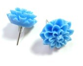 Pretty Blue Chrysanthemum Earring Posts