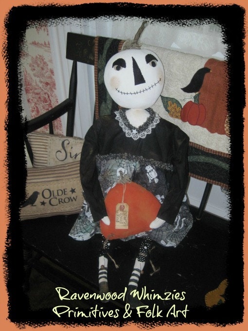 Pumpkin Doll, Prim Pumpkin, Halloween Pumpkin. Blaire Pumpkin doll, spooky doll