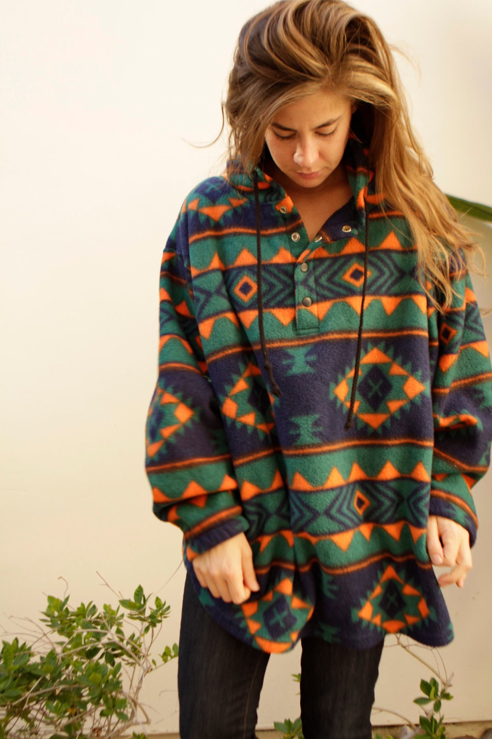 Oversize, fleece, tribal pattern sweater