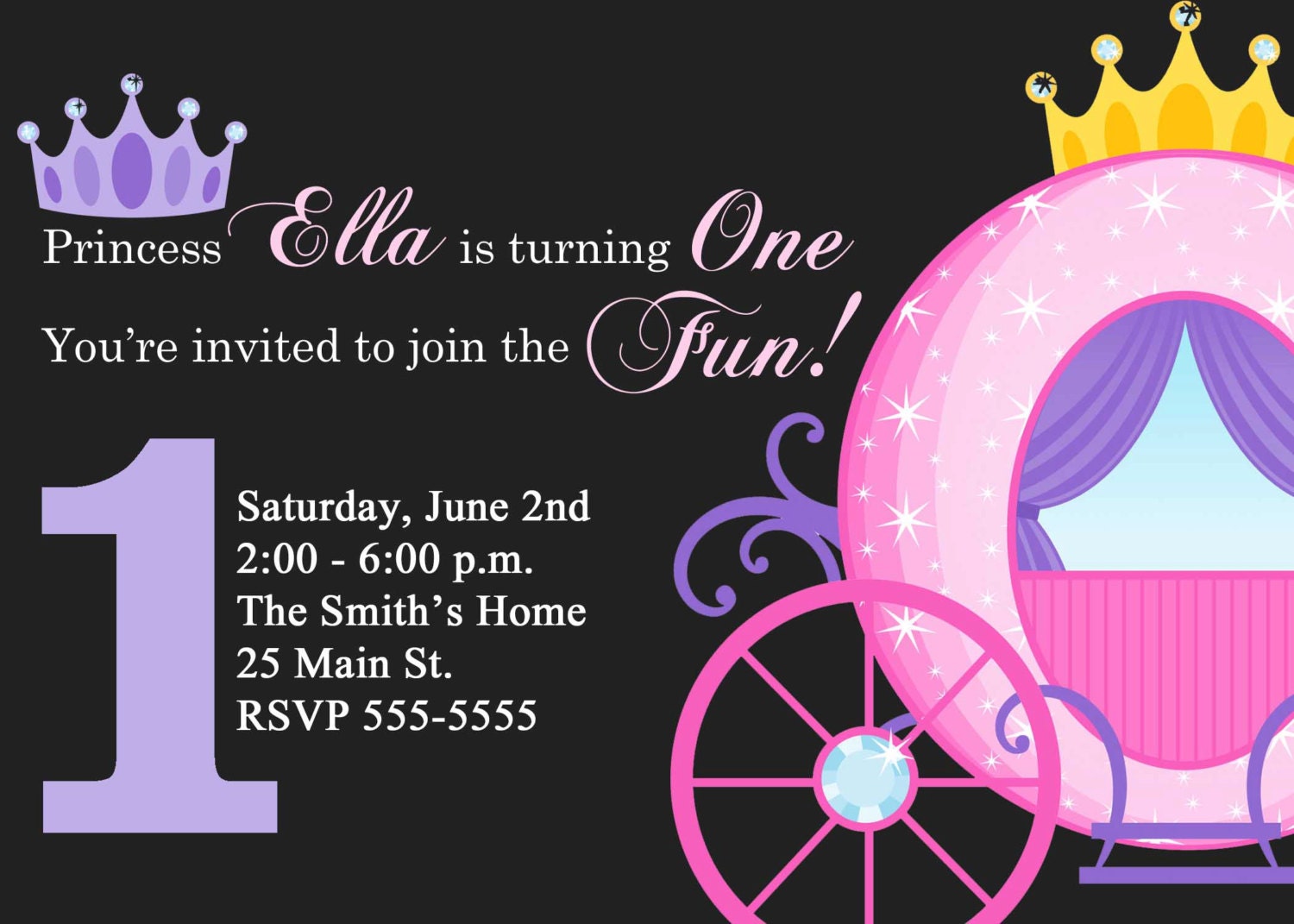 Princess Birthday Invitations with Carriage (Digital File) Il_570xn