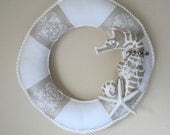 Seahorse Lace Life Ring Christmas Wreath. Interchangeable. All Seasons. Nautical Decor for Coastal Living by searchnrescue2