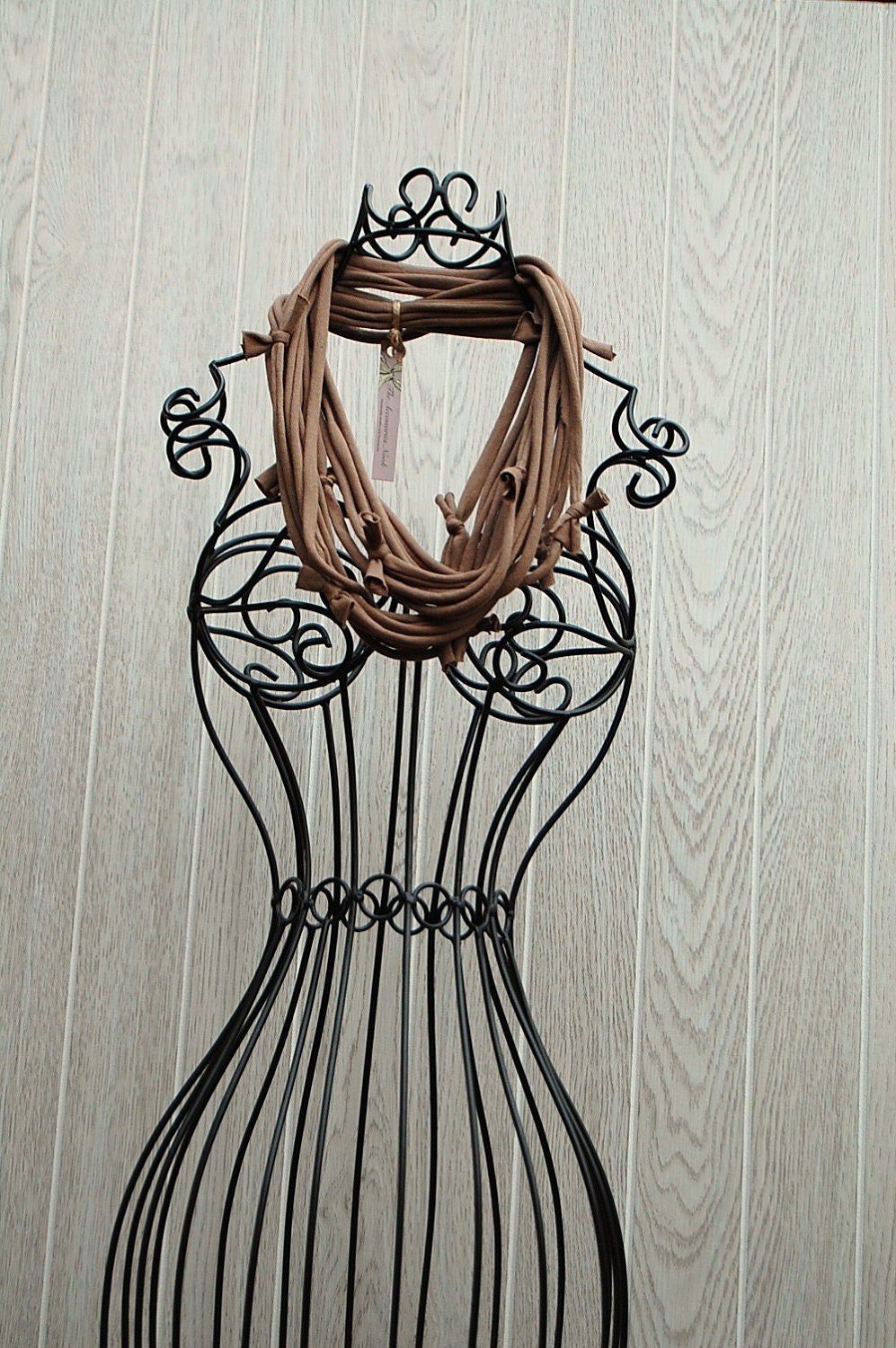 Brown Jersey Strands INFINITY NECKLACE-Spring Necklace-Skinny Scarf-Fabric Necklace by The Accessories Nook