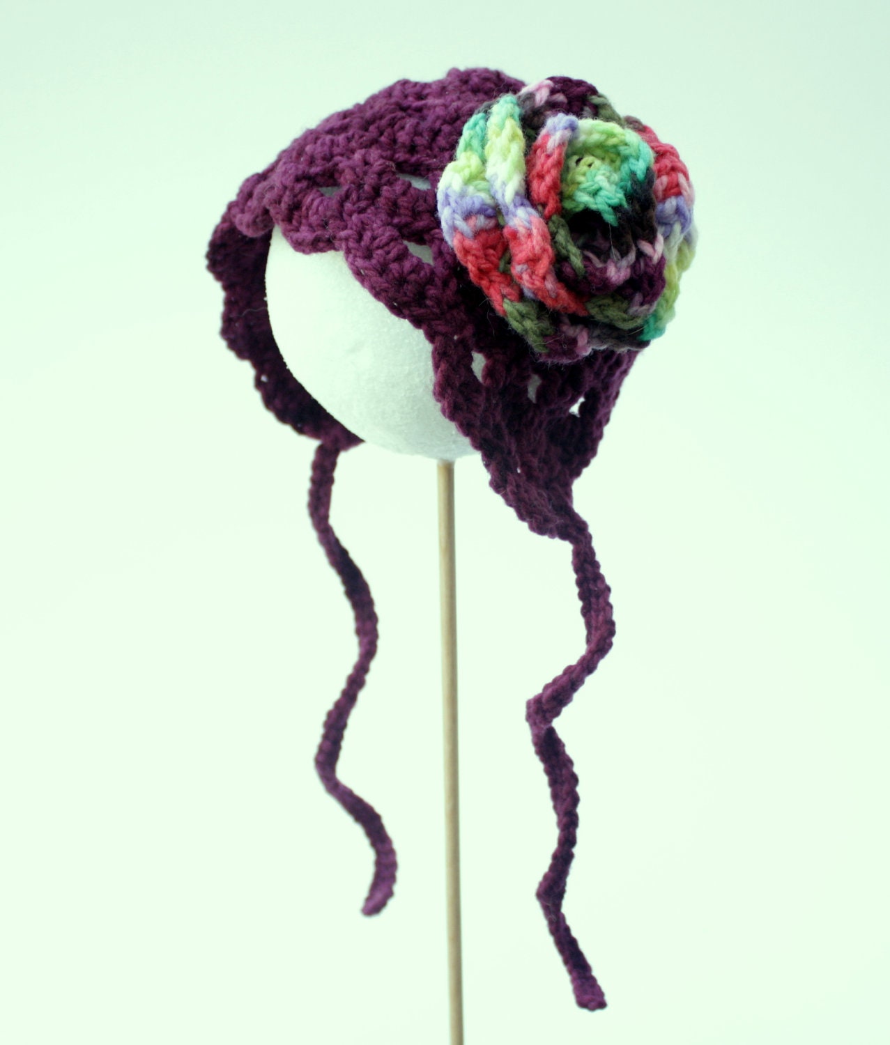 Newborn Crochet Bonnet Lace Wool Flower