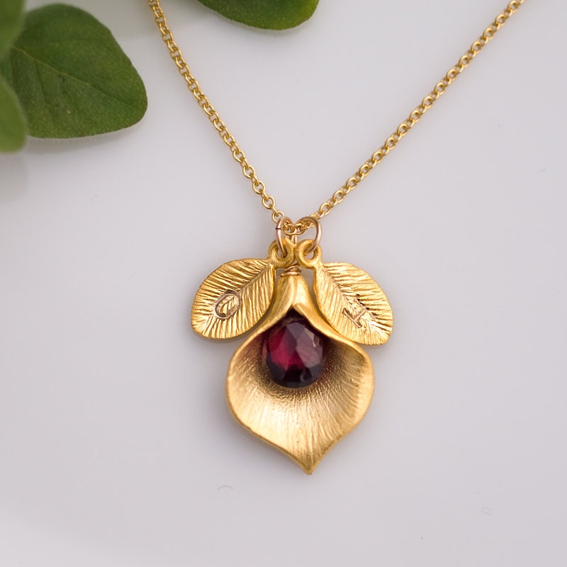 October Birthstone Jewelry- Dark Pink Tourmaline Personalized - Custom Initial Jewelry  - Personalized necklace - Calla Lilly Necklace