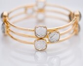 Bangle - Green Amethyst Bracelet- February Birthstone- Gemstone Bangles - Bezel Set Bangles - Gold Bracelets